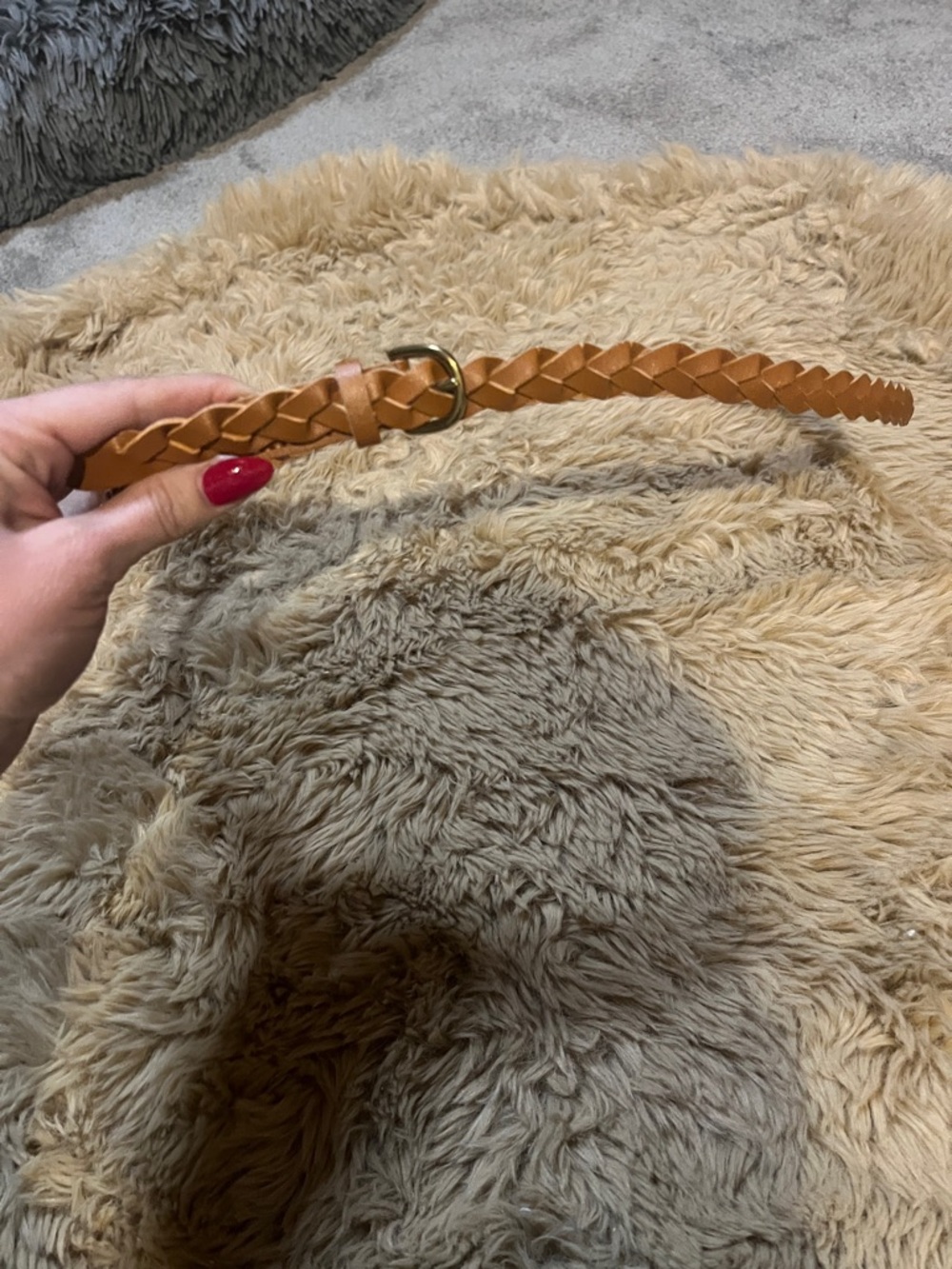 Women’s Braided Leather Belt - Tan, Size Large